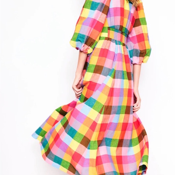 Boden Lola Blouson Rainbow Multi-Gingham Plaid Maxi Dress Women’s US size 4. - Picture 10 of 13